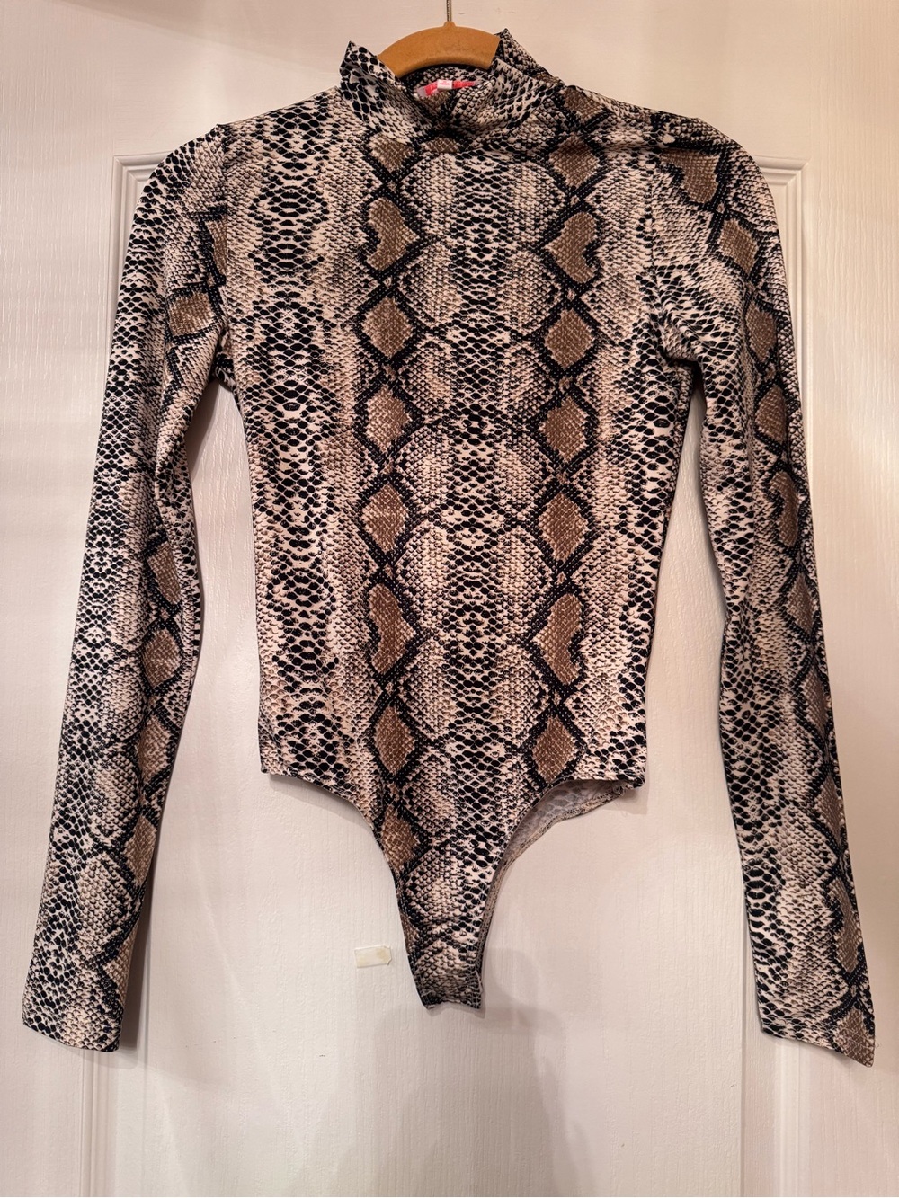 re:named Snake Print Long Sleeve Mock Neck Bodysuit in Brown and Black